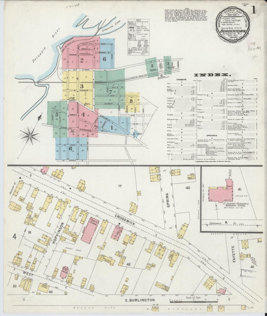 Sanborn Fire Insurance Map from Bordentown, Burlington County, New Jersey (1897), Sheet #0001 - Complete Map Set gallery image, historic Sanborn map, vintage wall art, New Jersey New Jersey