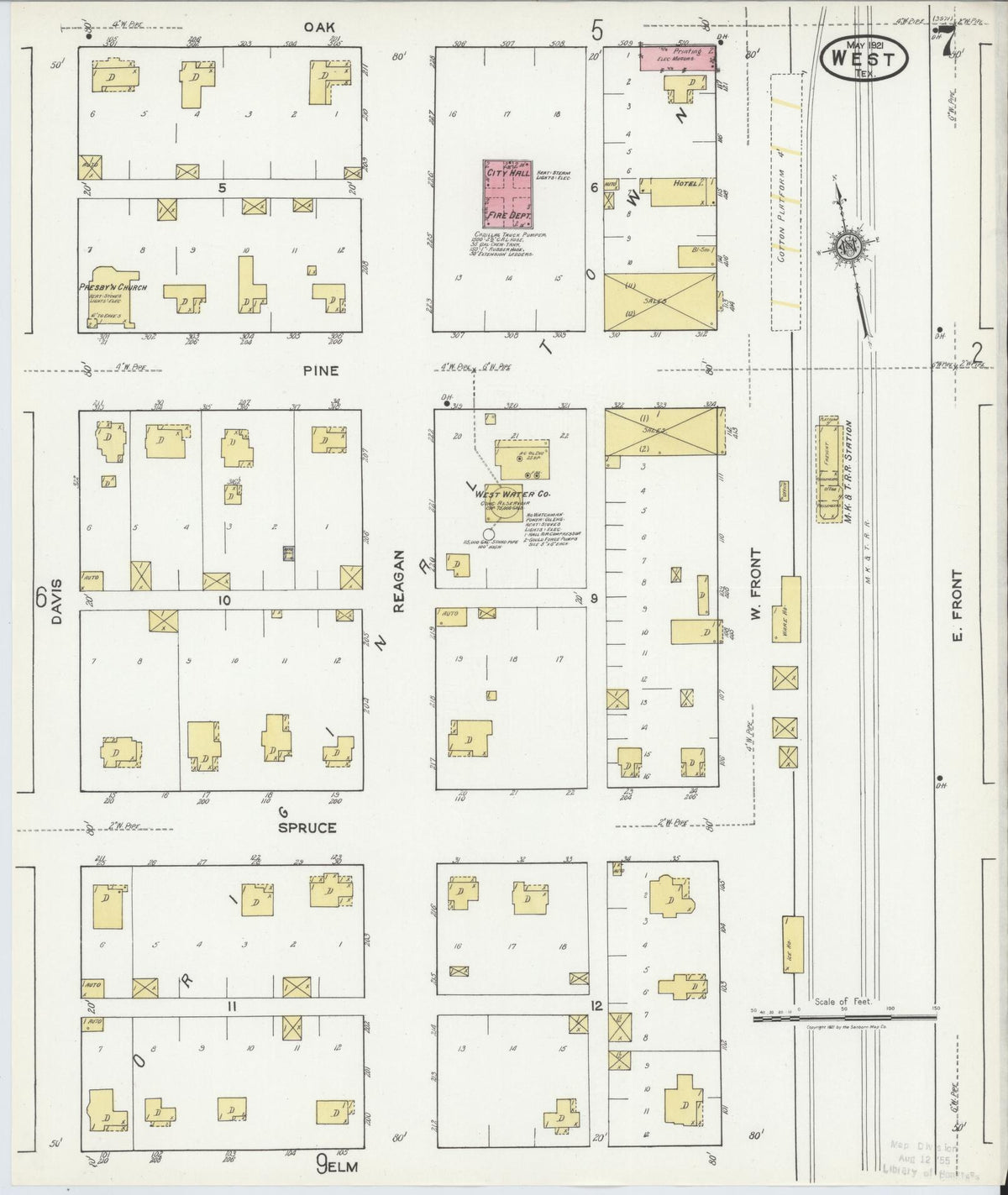 Sanborn Fire Insurance Map from West, McLennan County, Texas (1921), Sheet #0007 - Complete Map Set gallery image, historic Sanborn map, vintage wall art, Texas Texas