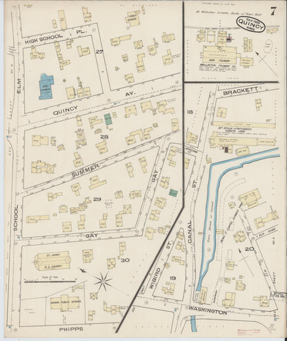 Sanborn Fire Insurance Map from Quincy, Norfolk County, Massachusetts (1885), Sheet #0007 - Complete Map Set gallery image, historic Sanborn map, vintage wall art, Massachusetts Massachusetts