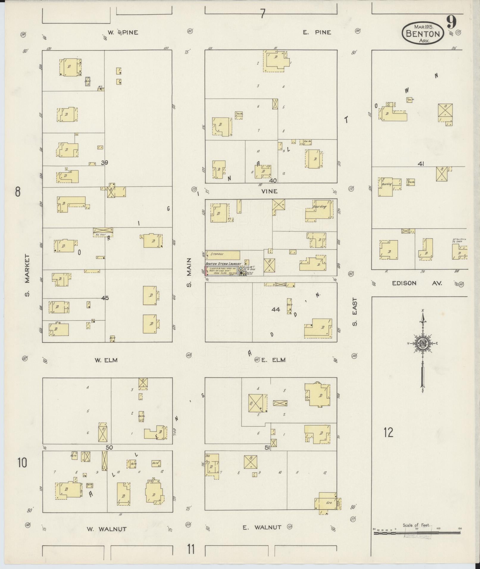 Sanborn Fire Insurance Map from Benton, Saline County, Arkansas (1915), Sheet #0009 - Complete Map Set gallery image, historic Sanborn map, vintage wall art, Arkansas Arkansas