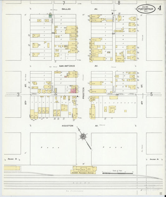 Sanborn Fire Insurance Map from Port Arthur, Jefferson County, Texas (1910), Sheet #0004 - Historic Sanborn Fire Insurance Map Print, vintage old map wall art, antique decor, genealogy gift, Texas Texas map