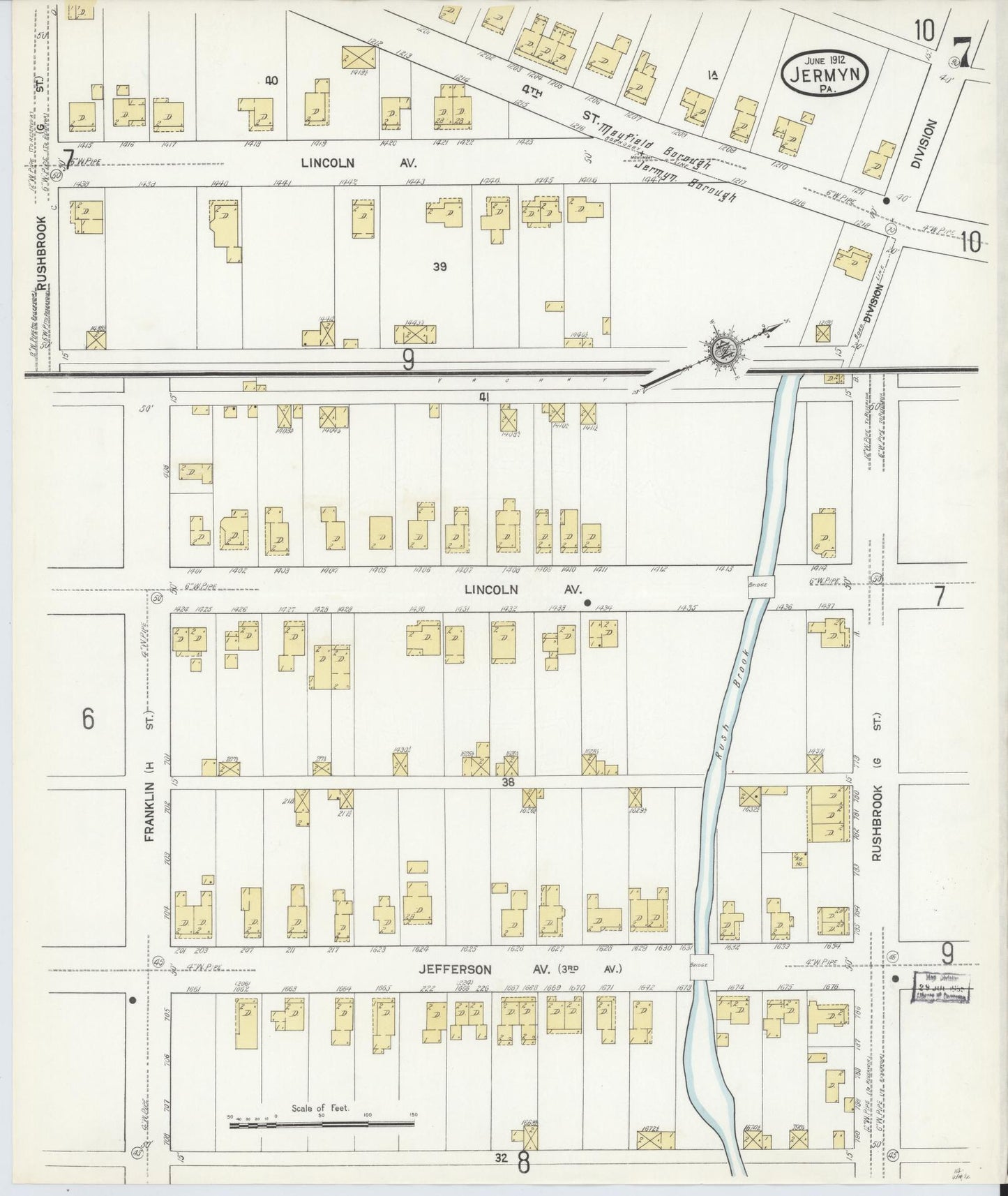 Sanborn Fire Insurance Map from Jermyn, Lackawanna County, Pennsylvania (1912), Sheet #0007 - Complete Map Set gallery image, historic Sanborn map, vintage wall art, Pennsylvania Pennsylvania