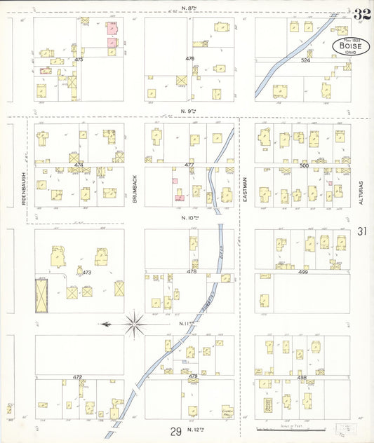 Sanborn Fire Insurance Map from Boise, Ada County, Idaho (1903), Sheet #0032 - Historic Sanborn Fire Insurance Map Print, vintage old map wall art, antique decor, genealogy gift, Idaho Idaho map