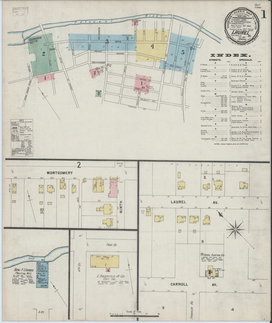 Sanborn Fire Insurance Map from Laurel, Prince Georges County, Maryland (1897), Sheet #0001 - Historic Sanborn Fire Insurance Map Print, vintage old map wall art, antique decor, genealogy gift, Maryland Maryland map