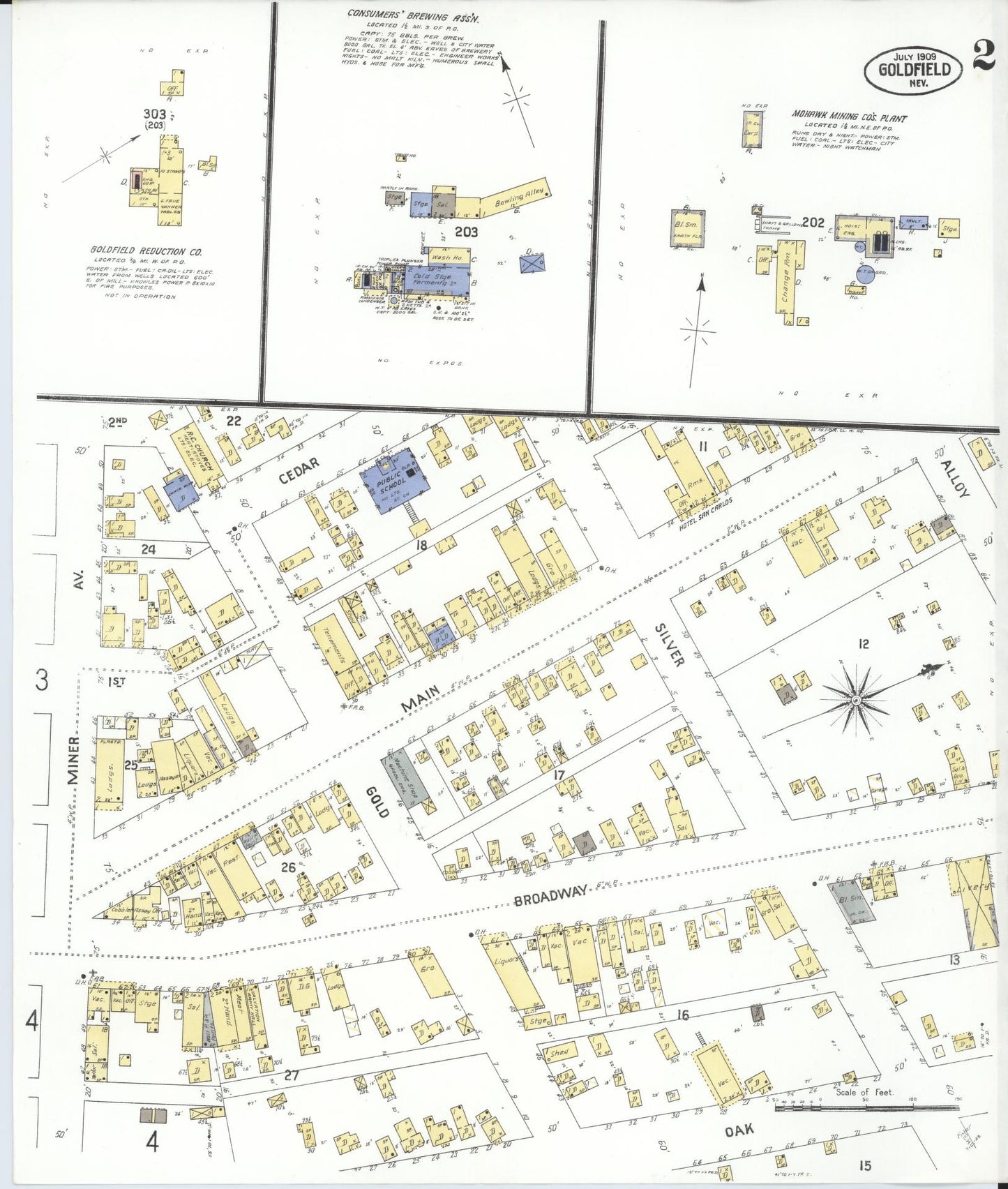 Sanborn Fire Insurance Map from Goldfield, Esmeralda County, Nevada (1909), Sheet #0002 - Complete Map Set gallery image, historic Sanborn map, vintage wall art, Nevada Nevada