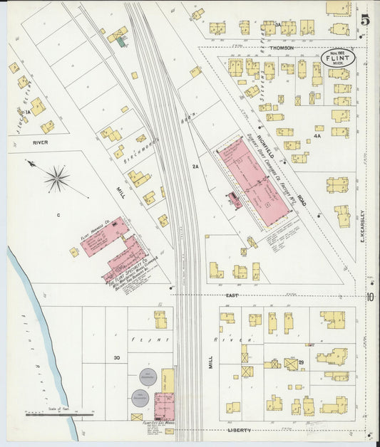 Sanborn Fire Insurance Map from Flint, Genesee County, Michigan (1902), Sheet #0005 - Historic Sanborn Fire Insurance Map Print, vintage old map wall art, antique decor, genealogy gift, Michigan Michigan map