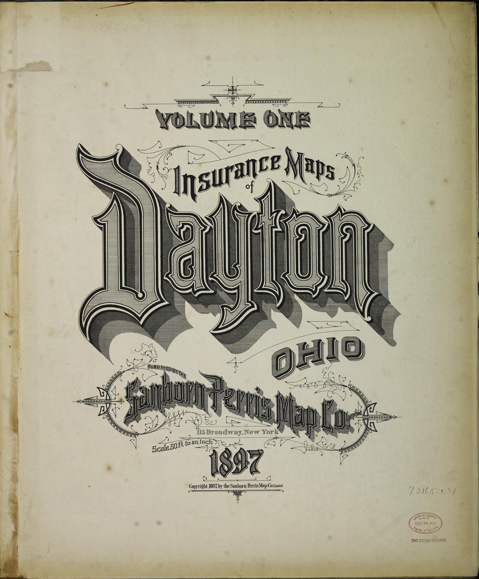 Sanborn Fire Insurance Map from Dayton, Montgomery County, Ohio (1897), Sheet #0001 - Historic Sanborn Fire Insurance Map Print, vintage old map wall art, antique decor, genealogy gift, Ohio Ohio map