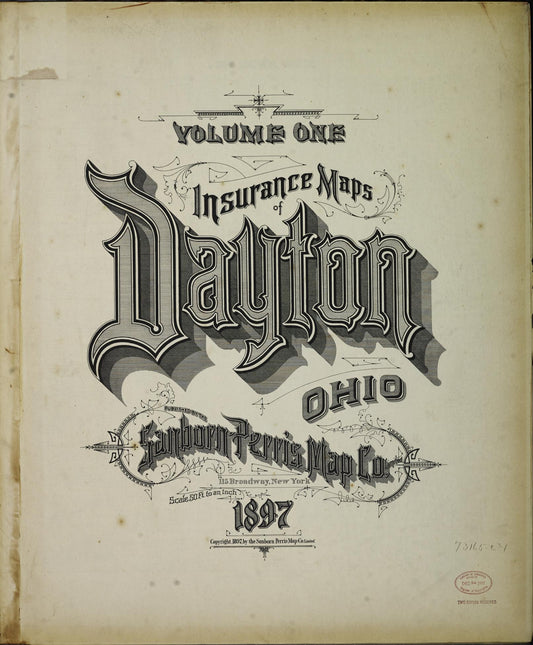 Sanborn Fire Insurance Map from Dayton, Montgomery County, Ohio (1897), Sheet #0001 - Historic Sanborn Fire Insurance Map Print, vintage old map wall art, antique decor, genealogy gift, Ohio Ohio map