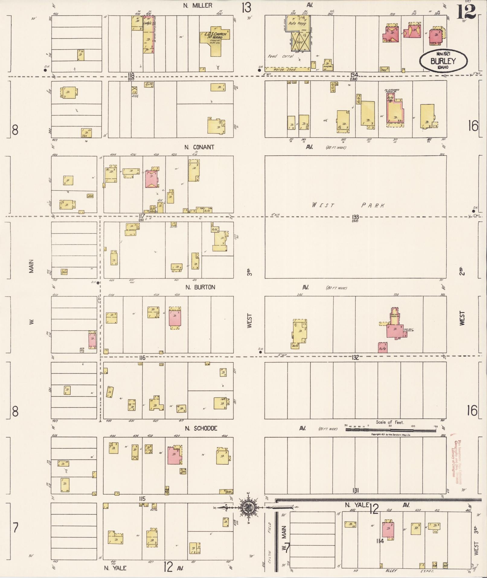 Sanborn Fire Insurance Map from Burley, Cassia County, Idaho (1921), Sheet #0012 - Historic Sanborn Fire Insurance Map Print, vintage old map wall art, antique decor, genealogy gift, Idaho Idaho map