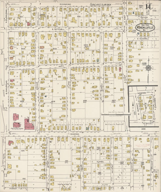 Sanborn Fire Insurance Map from Kendallville, Noble County, Indiana (1922), Sheet #0014 - Historic Sanborn Fire Insurance Map Print, vintage old map wall art, antique decor, genealogy gift, Indiana Indiana map