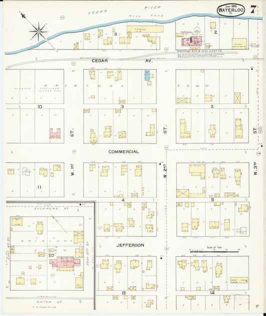 Sanborn Fire Insurance Map from Waterloo, Black Hawk County, Iowa (1892), Sheet #0007 - Historic Sanborn Fire Insurance Map Print, vintage old map wall art