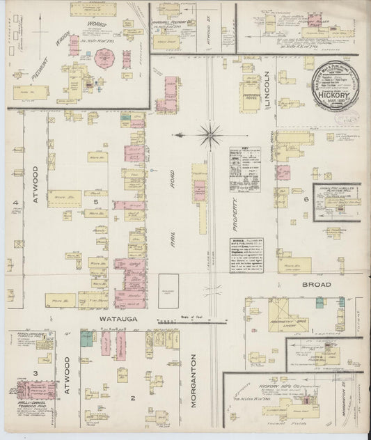Sanborn Fire Insurance Map from Hickory, Catawba County, North Carolina (1885), Sheet #0001 - Historic Sanborn Fire Insurance Map Print, vintage old map wall art, antique decor, genealogy gift, North Carolina North Carolina map