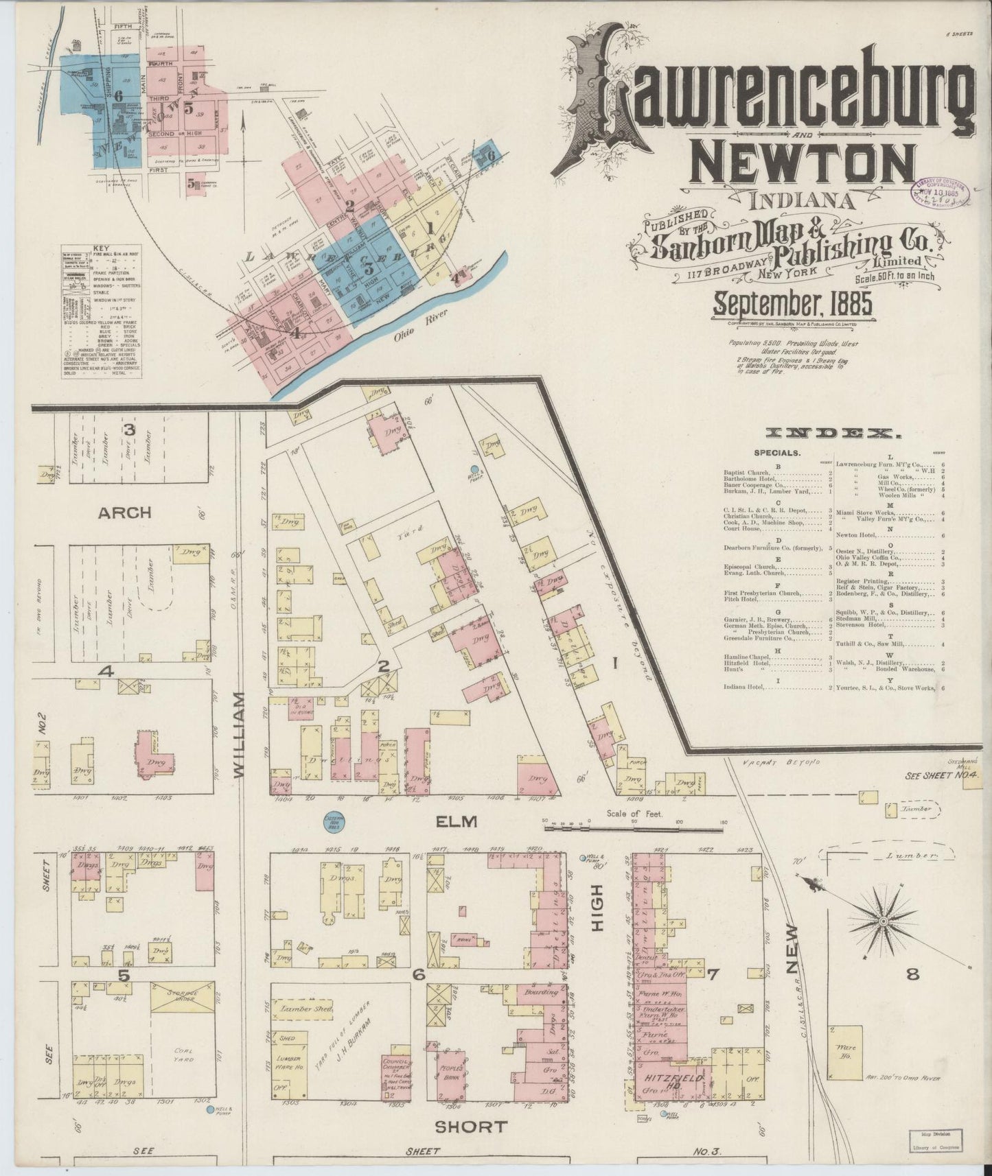 Sanborn Fire Insurance Map from Lawrenceburg, Dearborn County, Indiana (1885), Sheet #0001 - Complete Map Set gallery image, historic Sanborn map, vintage wall art, Indiana Indiana