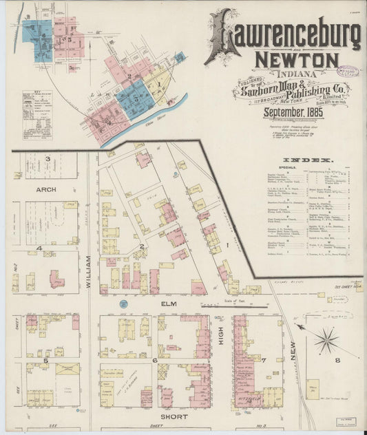 Sanborn Fire Insurance Map from Lawrenceburg, Dearborn County, Indiana (1885), Sheet #0001 - Complete Map Set gallery image, historic Sanborn map, vintage wall art, Indiana Indiana