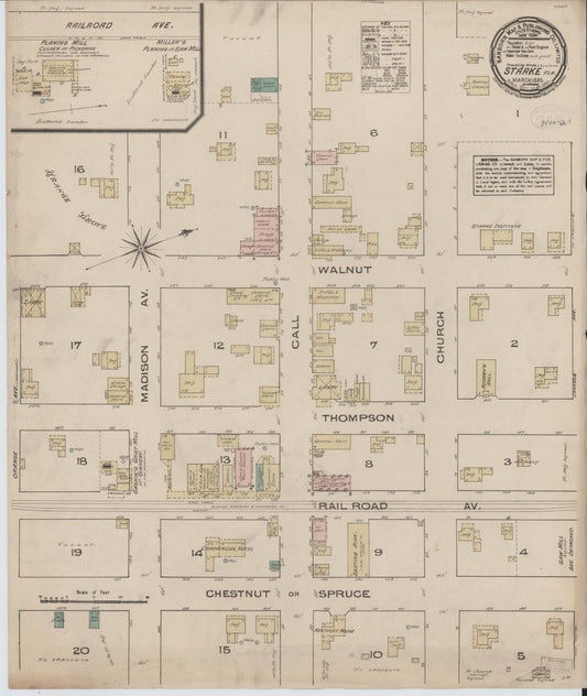 Sanborn Fire Insurance Map from Starke, Bradford County, Florida (1885), Sheet #0001 - Historic Sanborn Fire Insurance Map Print, vintage old map wall art, antique decor, genealogy gift, Florida Florida map
