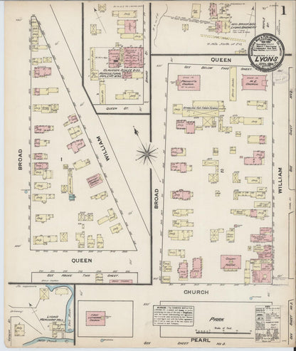 Sanborn Fire Insurance Map from Lyons, Wayne County, New York (1884), Sheet #0001 - Complete Map Set gallery image, historic Sanborn map, vintage wall art, New York New York