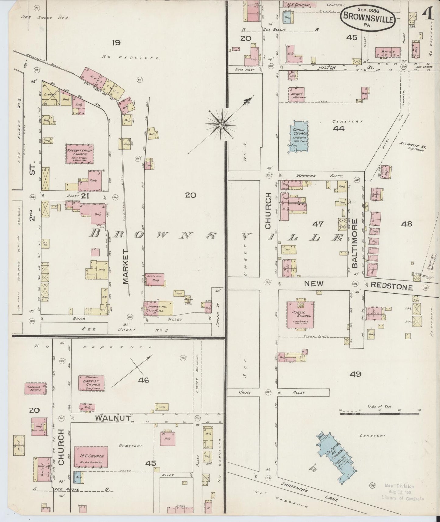 Sanborn Fire Insurance Map from Brownsville, Fayette County, Pennsylvania (1886), Sheet #0004 - Historic Sanborn Fire Insurance Map Print, vintage old map wall art, antique decor, genealogy gift, Pennsylvania Pennsylvania map