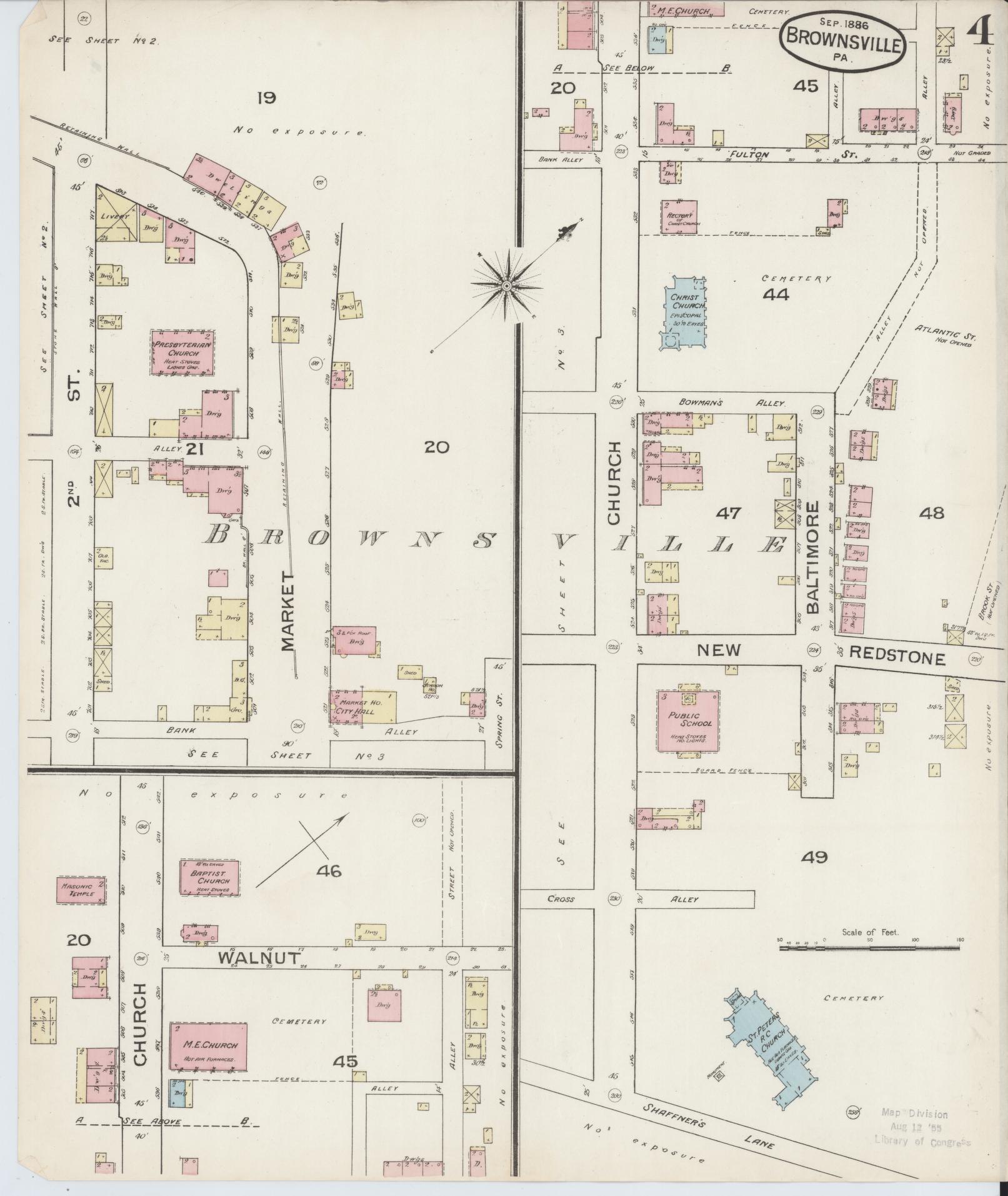 Sanborn Fire Insurance Map from Brownsville, Fayette County, Pennsylvania (1886), Sheet #0004 - Historic Sanborn Fire Insurance Map Print, vintage old map wall art, antique decor, genealogy gift, Pennsylvania Pennsylvania map