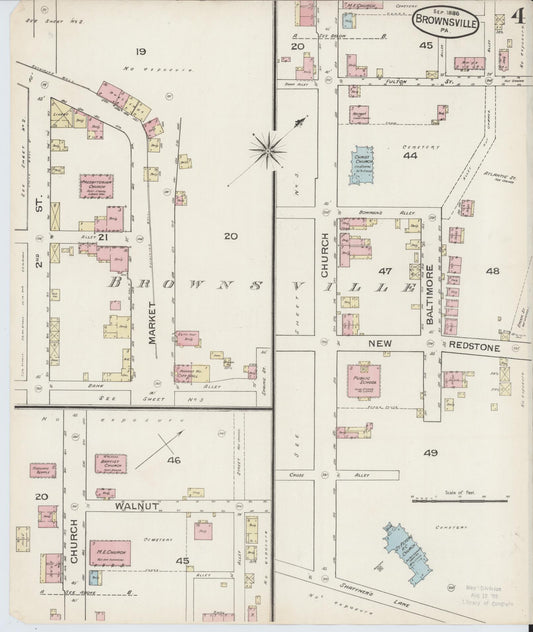 Sanborn Fire Insurance Map from Brownsville, Fayette County, Pennsylvania (1886), Sheet #0004 - Historic Sanborn Fire Insurance Map Print, vintage old map wall art, antique decor, genealogy gift, Pennsylvania Pennsylvania map