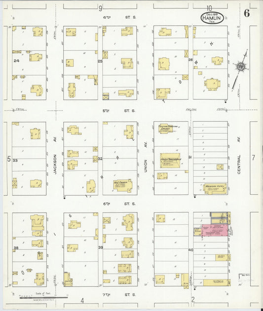 Sanborn Fire Insurance Map from Hamlin, Jones County, Texas (1919), Sheet #0006 - Historic Sanborn Fire Insurance Map Print, vintage old map wall art, antique decor, genealogy gift, Texas Texas map