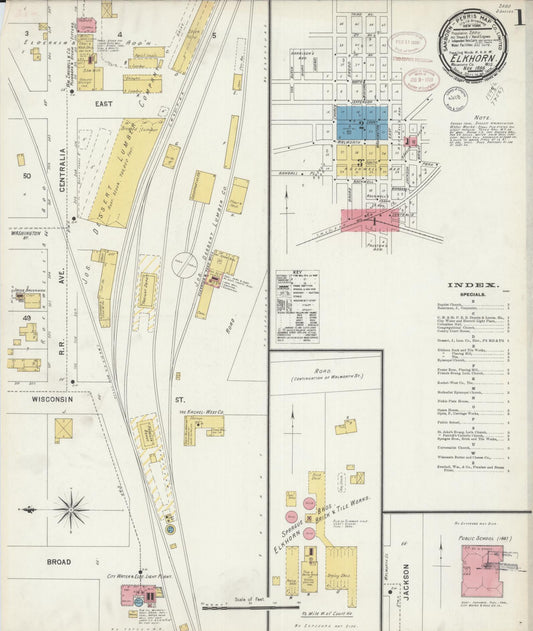 Sanborn Fire Insurance Map from Elkhorn, Walworth County, Wisconsin (1898), Sheet #0001 - Historic Sanborn Fire Insurance Map Print, vintage old map wall art, antique decor, genealogy gift, Wisconsin Wisconsin map