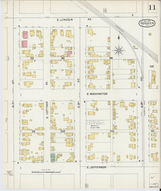Sanborn Fire Insurance Map from Goshen, Elkhart County, Indiana (1892), Sheet #0011 - Historic Sanborn Fire Insurance Map Print, vintage old map wall art, antique decor, genealogy gift, Indiana Indiana map