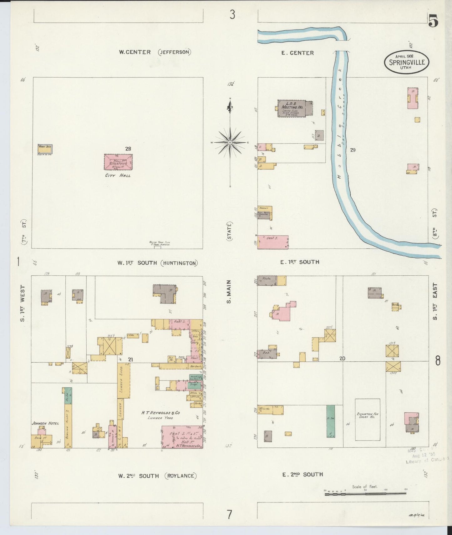 Sanborn Fire Insurance Map from Springville, Utah County, Utah (1908), Sheet #0005 - Complete Map Set gallery image, historic Sanborn map, vintage wall art, Springville Utah