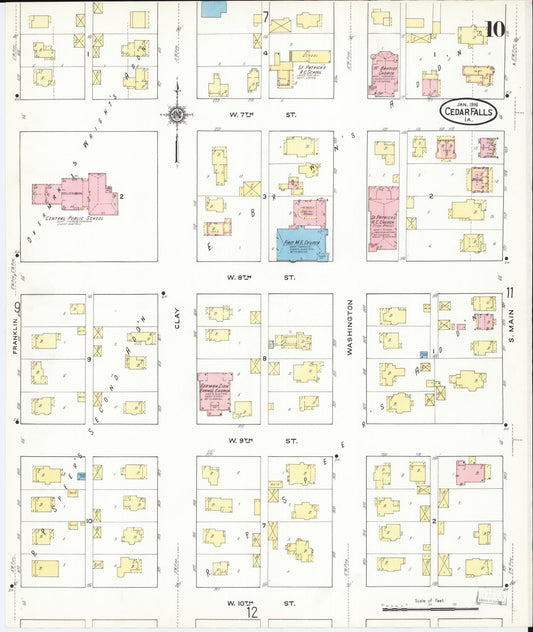 Sanborn Fire Insurance Map from Cedar Falls, Black Hawk County, Iowa (1916), Sheet #0010 - Historic Sanborn Fire Insurance Map Print, vintage old map wall art