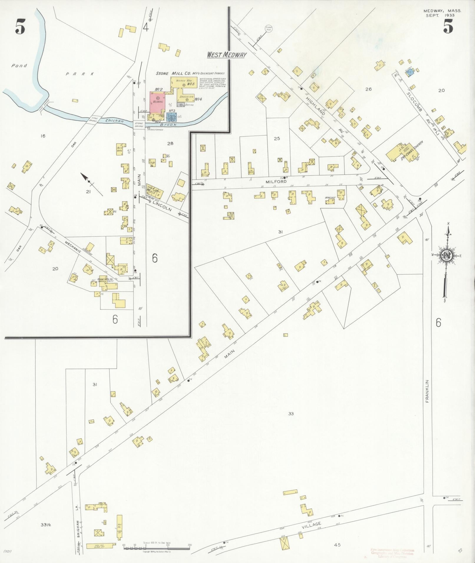 Sanborn Fire Insurance Map from Medway, Norfolk County, Massachusetts (1933), Sheet #0005 - Historic Sanborn Fire Insurance Map Print, vintage old map wall art, antique decor, genealogy gift, Massachusetts Massachusetts map
