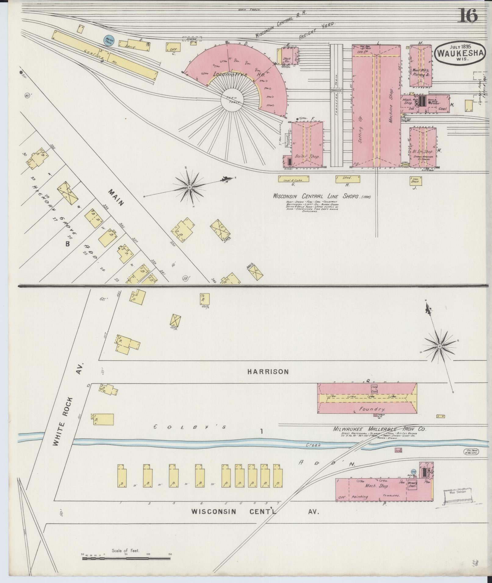 Sanborn Fire Insurance Map from Waukesha, Waukesha County, Wisconsin (1895), Sheet #0016 - Historic Sanborn Fire Insurance Map Print, vintage old map wall art, antique decor, genealogy gift, Wisconsin Wisconsin map