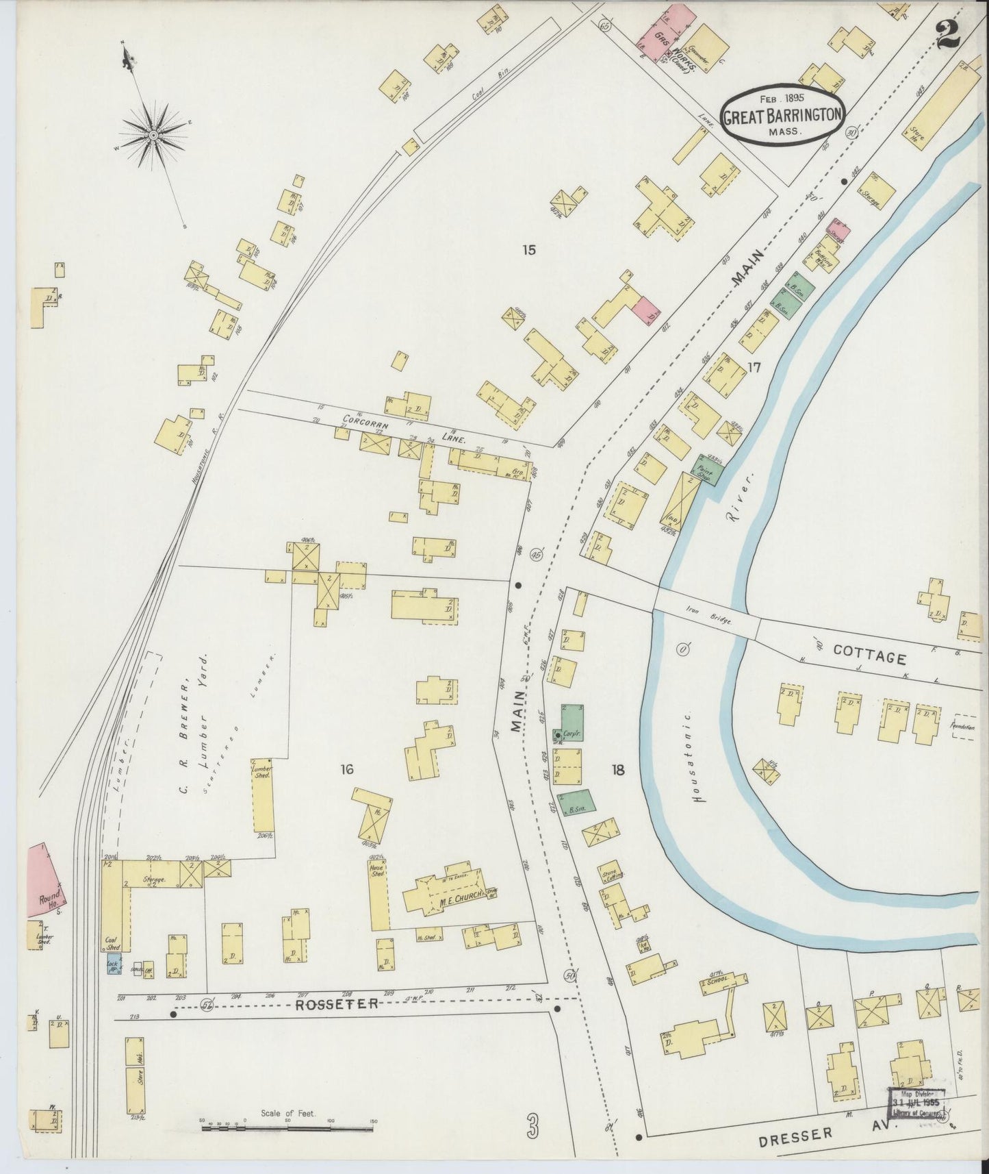 Sanborn Fire Insurance Map from Great Barrington, Berkshire County, Massachusetts (1895), Sheet #0002 - Complete Map Set gallery image, historic Sanborn map, vintage wall art, Massachusetts Massachusetts