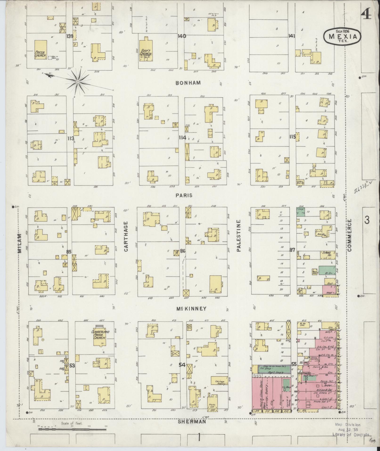 Sanborn Fire Insurance Map from Mexia, Limestone County, Texas (1896), Sheet #0004 - Complete Map Set gallery image, historic Sanborn map, vintage wall art, Texas Texas