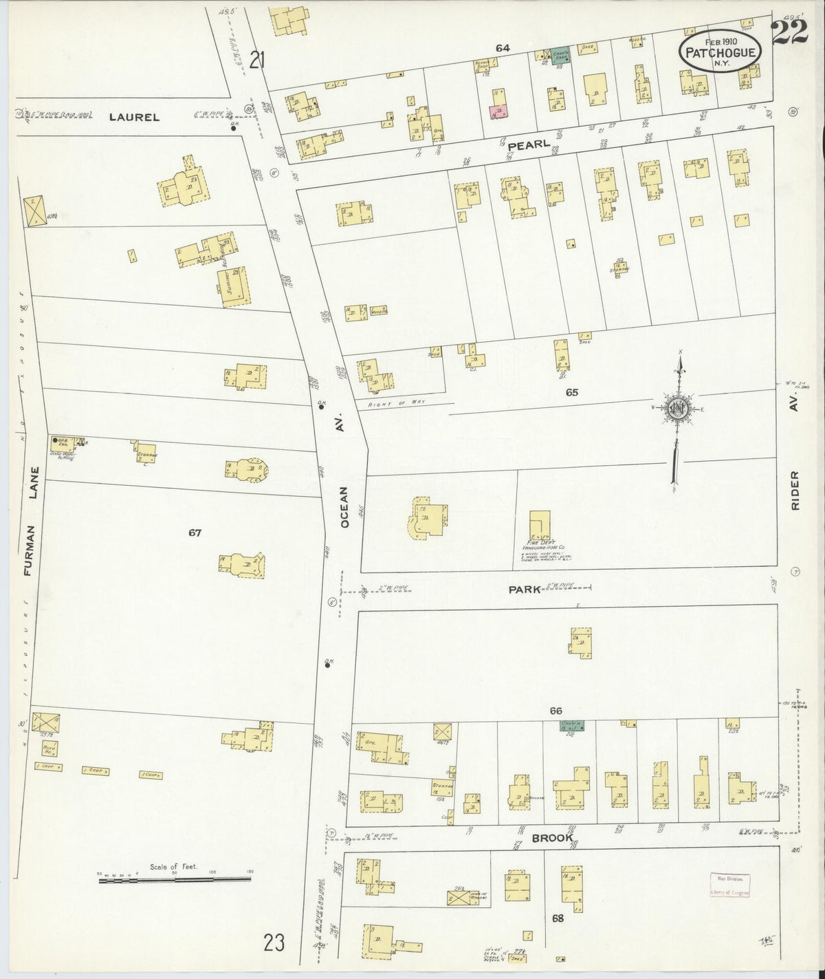 Sanborn Fire Insurance Map from Patchogue, Suffolk County, New York (1910), Sheet #0022 - Complete Map Set gallery image, historic Sanborn map, vintage wall art, New York New York