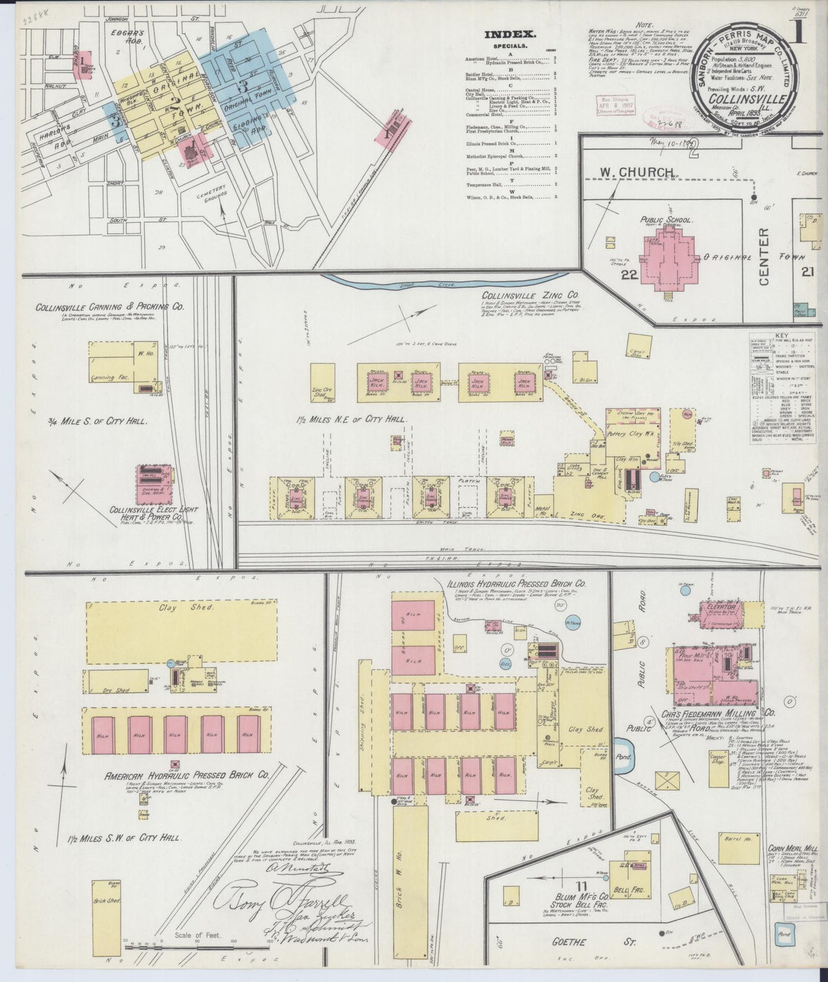 Sanborn Fire Insurance Map from Collinsville, Madison County, Illinois (1893), Sheet #0001 - Historic Sanborn Fire Insurance Map Print, vintage old map wall art, antique decor, genealogy gift, Illinois Illinois map