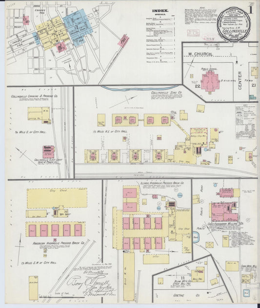 Sanborn Fire Insurance Map from Collinsville, Madison County, Illinois (1893), Sheet #0001 - Historic Sanborn Fire Insurance Map Print, vintage old map wall art, antique decor, genealogy gift, Illinois Illinois map