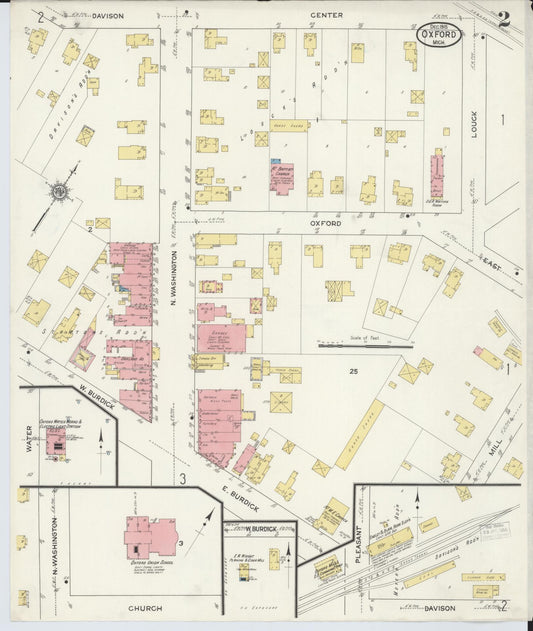 Sanborn Fire Insurance Map from Oxford, Oakland County, Michigan (1915), Sheet #0002 - Historic Sanborn Fire Insurance Map Print, vintage old map wall art, antique decor, genealogy gift, Michigan Michigan map