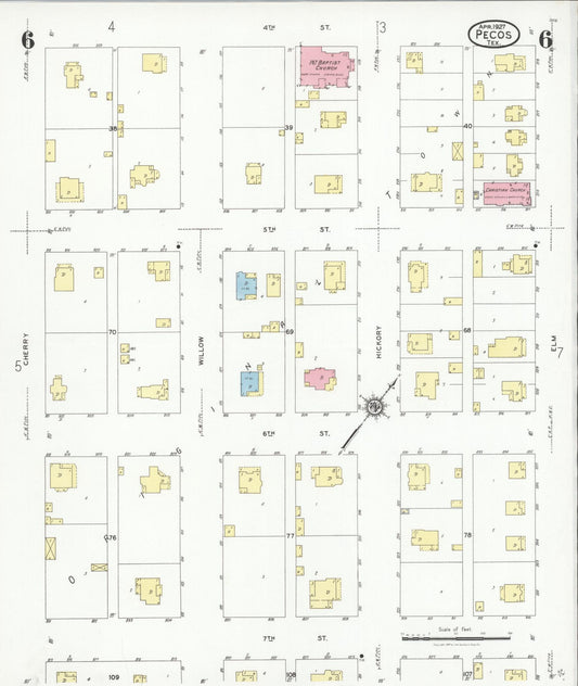 Sanborn Fire Insurance Map from Pecos, Reeves County, Texas (1927), Sheet #0006 - Historic Sanborn Fire Insurance Map Print, vintage old map wall art, antique decor, genealogy gift, Texas Texas map