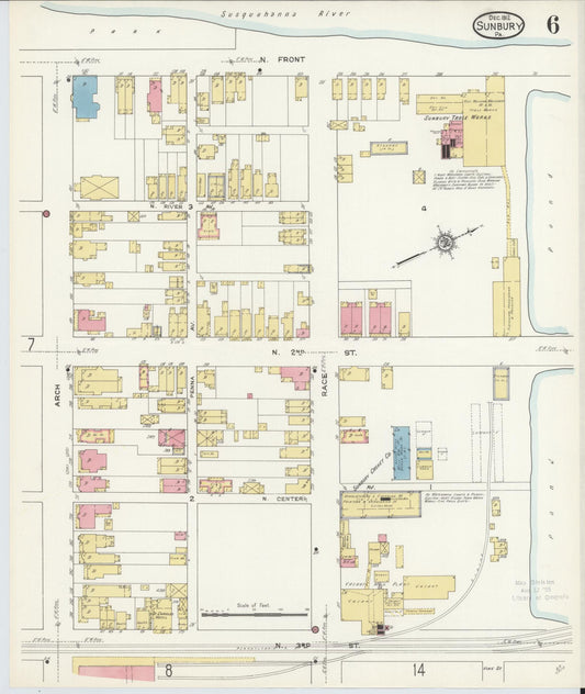 Sanborn Fire Insurance Map from Sunbury, Northumberland County, Pennsylvania (1912), Sheet #0006 - Historic Sanborn Fire Insurance Map Print, vintage old map wall art, antique decor, genealogy gift, Pennsylvania Pennsylvania map