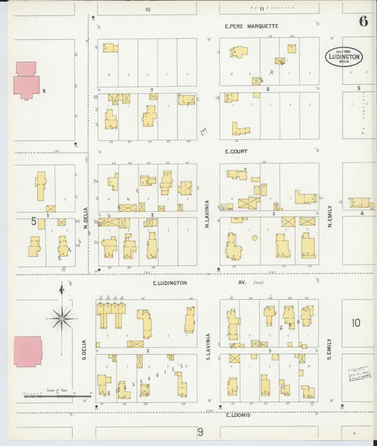 Sanborn Fire Insurance Map from Ludington, Mason County, Michigan (1900), Sheet #0006 - Historic Sanborn Fire Insurance Map Print, vintage old map wall art, antique decor, genealogy gift, Michigan Michigan map