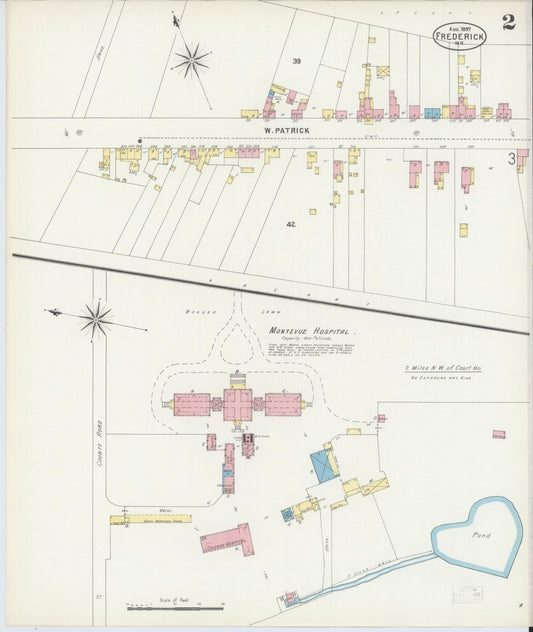 Frederick, Maryland - 1897 - Sanborn Fire Insurance Map, Sheet #0002 - Historic Sanborn Fire Insurance Map Print, Frederick Maryland 1897 0002 vintage old map wall art