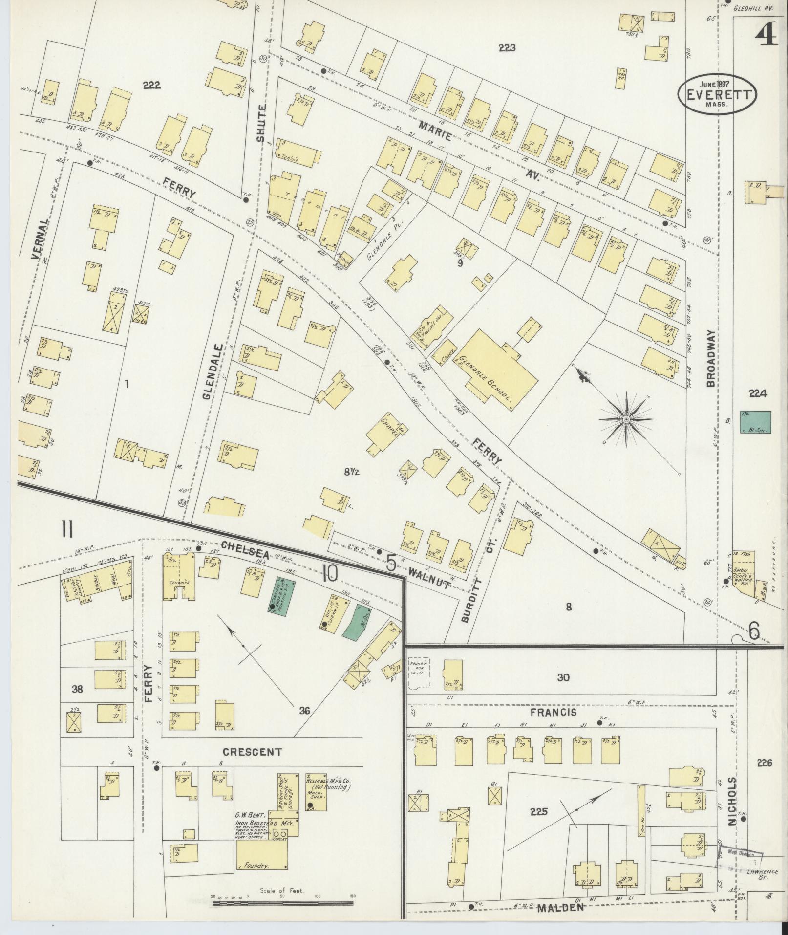 Sanborn Fire Insurance Map from Everett, Middlesex County, Massachusetts (1897), Sheet #0004 - Complete Map Set gallery image, historic Sanborn map, vintage wall art, Massachusetts Massachusetts