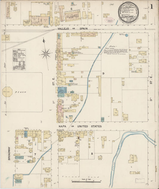 Sanborn Fire Insurance Map from Sonoma, Sonoma County, California (1888), Sheet #0001 - Complete Map Set gallery image, historic Sanborn map, vintage wall art, California California
