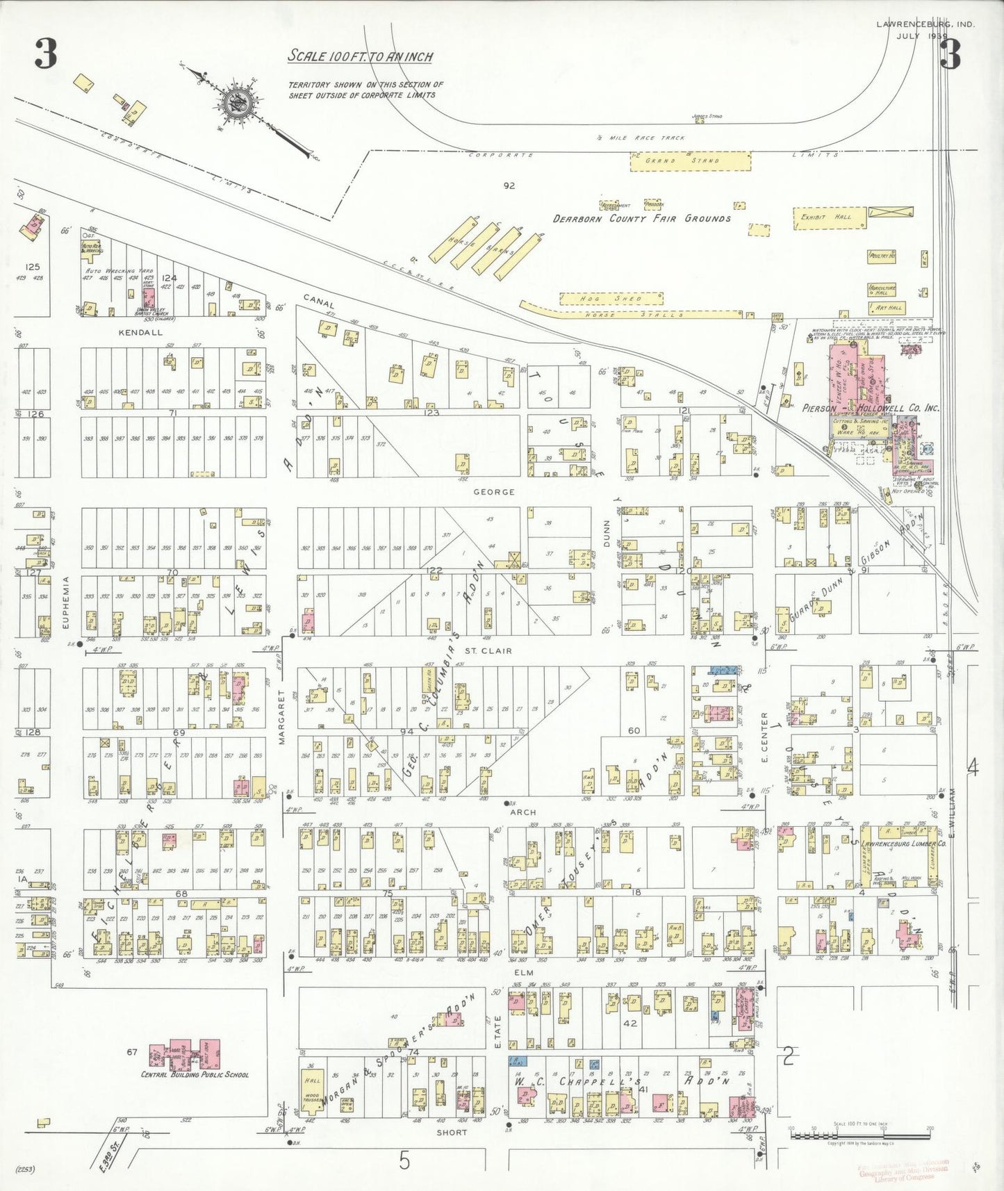 Sanborn Fire Insurance Map from Lawrenceburg, Dearborn County, Indiana (1939), Sheet #0003 - Complete Map Set gallery image, historic Sanborn map, vintage wall art, Indiana Indiana