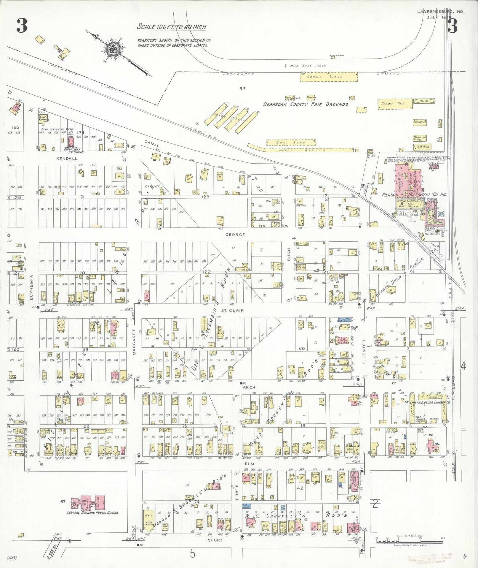 Sanborn Fire Insurance Map from Lawrenceburg, Dearborn County, Indiana (1939), Sheet #0003 - Complete Map Set gallery image, historic Sanborn map, vintage wall art, Indiana Indiana