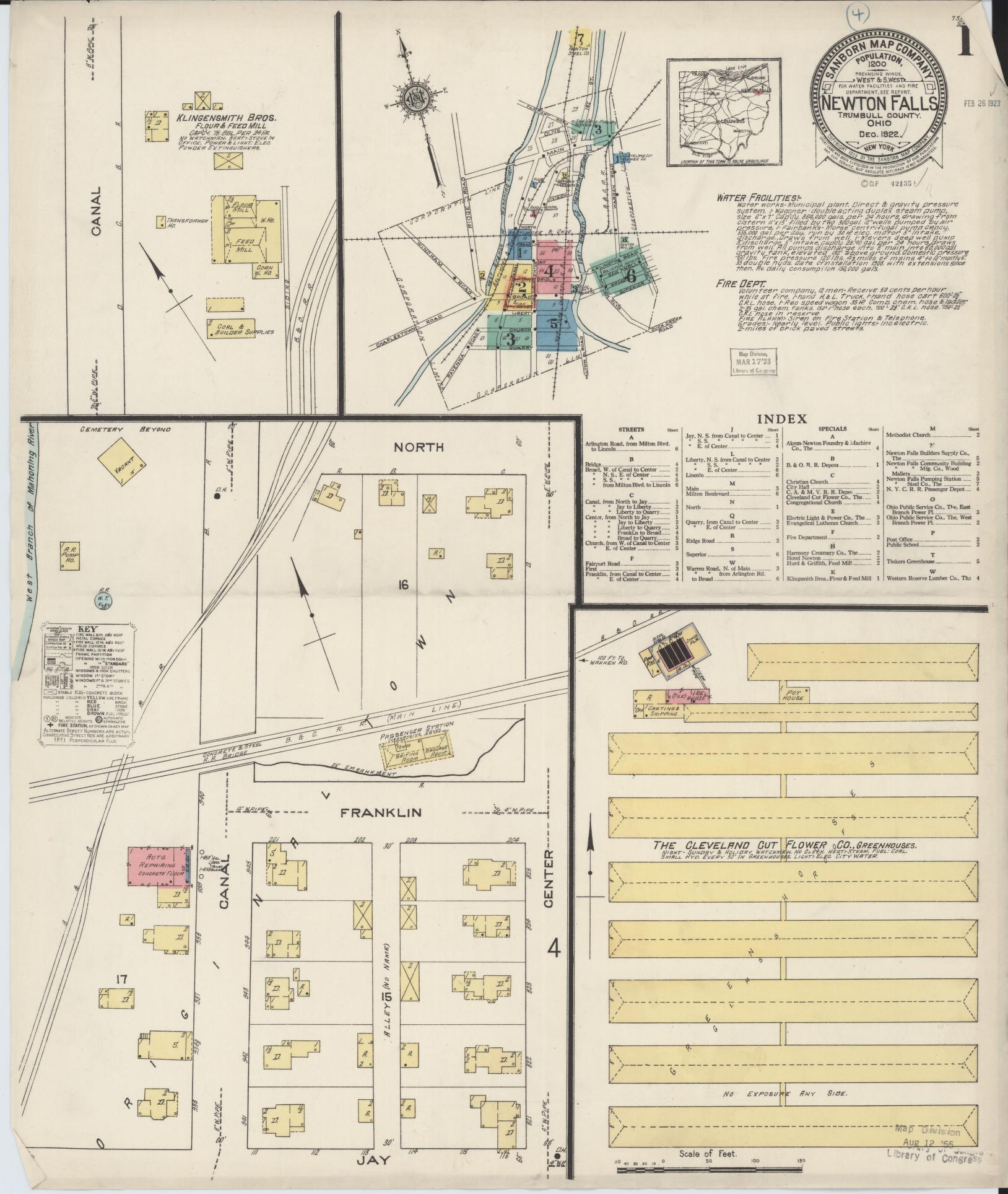 Sanborn Fire Insurance Map from Newton Falls, Trumbull County, Ohio (1922), Sheet #0001 - Historic Sanborn Fire Insurance Map Print, vintage old map wall art, antique decor, genealogy gift, Ohio Ohio map