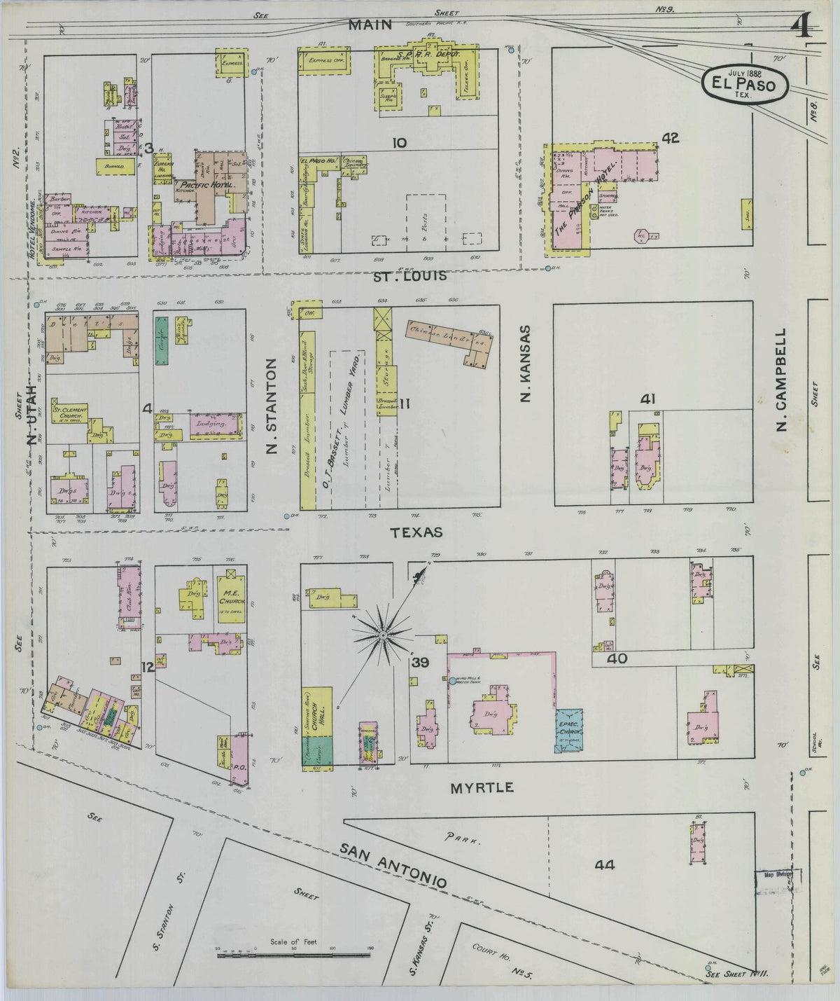 Sanborn Fire Insurance Map from El Paso, El Paso County, Texas (1888), Sheet #0004 - Complete Map Set gallery image, historic Sanborn map, vintage wall art, Texas Texas