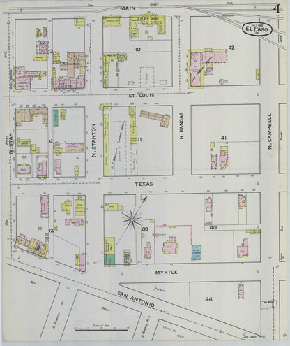 Sanborn Fire Insurance Map from El Paso, El Paso County, Texas (1888), Sheet #0004 - Complete Map Set gallery image, historic Sanborn map, vintage wall art, Texas Texas
