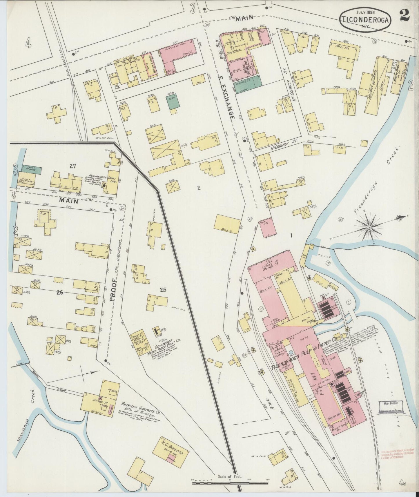 Sanborn Fire Insurance Map from Ticonderoga, Essex County, New York (1895), Sheet #0002 - Historic Sanborn Fire Insurance Map Print, vintage old map wall art, antique decor, genealogy gift, New York New York map