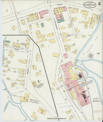 Sanborn Fire Insurance Map from Ticonderoga, Essex County, New York (1895), Sheet #0002 - Historic Sanborn Fire Insurance Map Print, vintage old map wall art, antique decor, genealogy gift, New York New York map