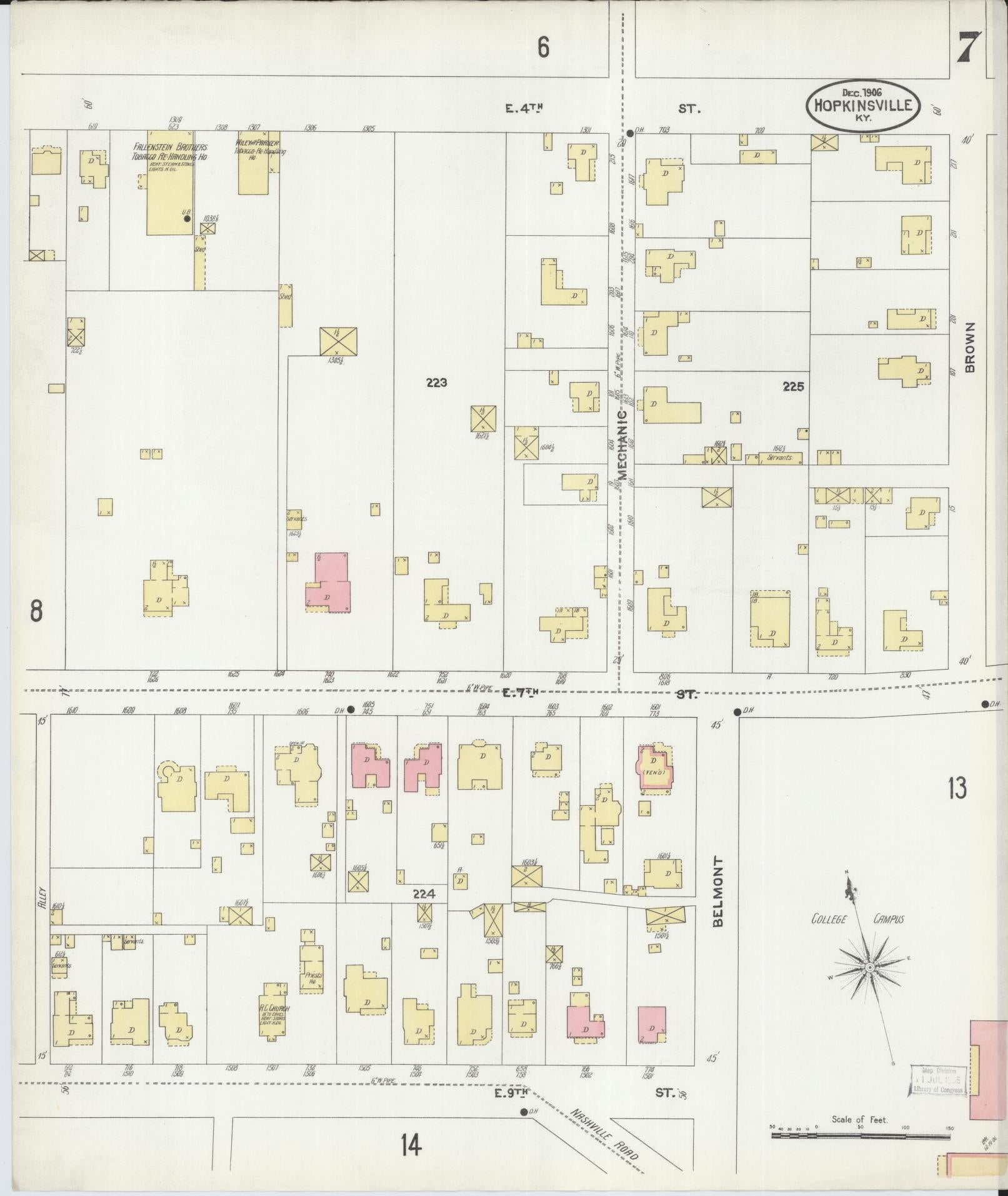Sanborn Fire Insurance Map from Hopkinsville, Christian County, Kentucky (1906), Sheet #0007 - Historic Sanborn Fire Insurance Map Print, vintage old map wall art, antique decor, genealogy gift, Kentucky Kentucky map